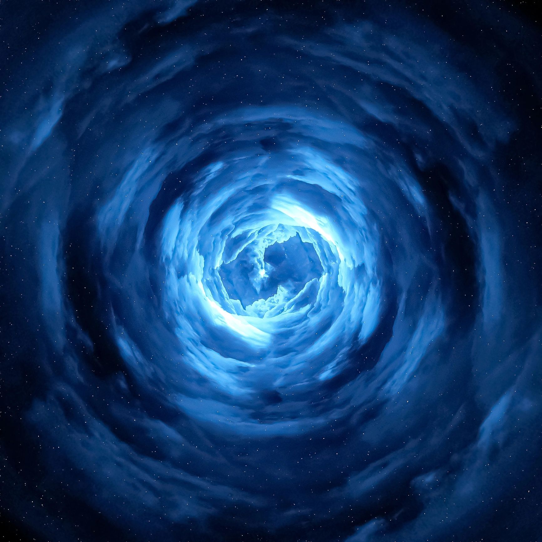 Dramatic swirling cloud vortex suggesting severe weather system